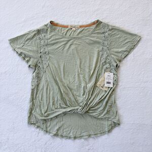 Rewind Juniors' Brixton Green Short Sleeve Twist Front Tee Large Brand New
